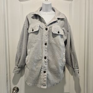 Free People Ruby Jacket Baby Blue Oversized Distressed Button Down Size XS